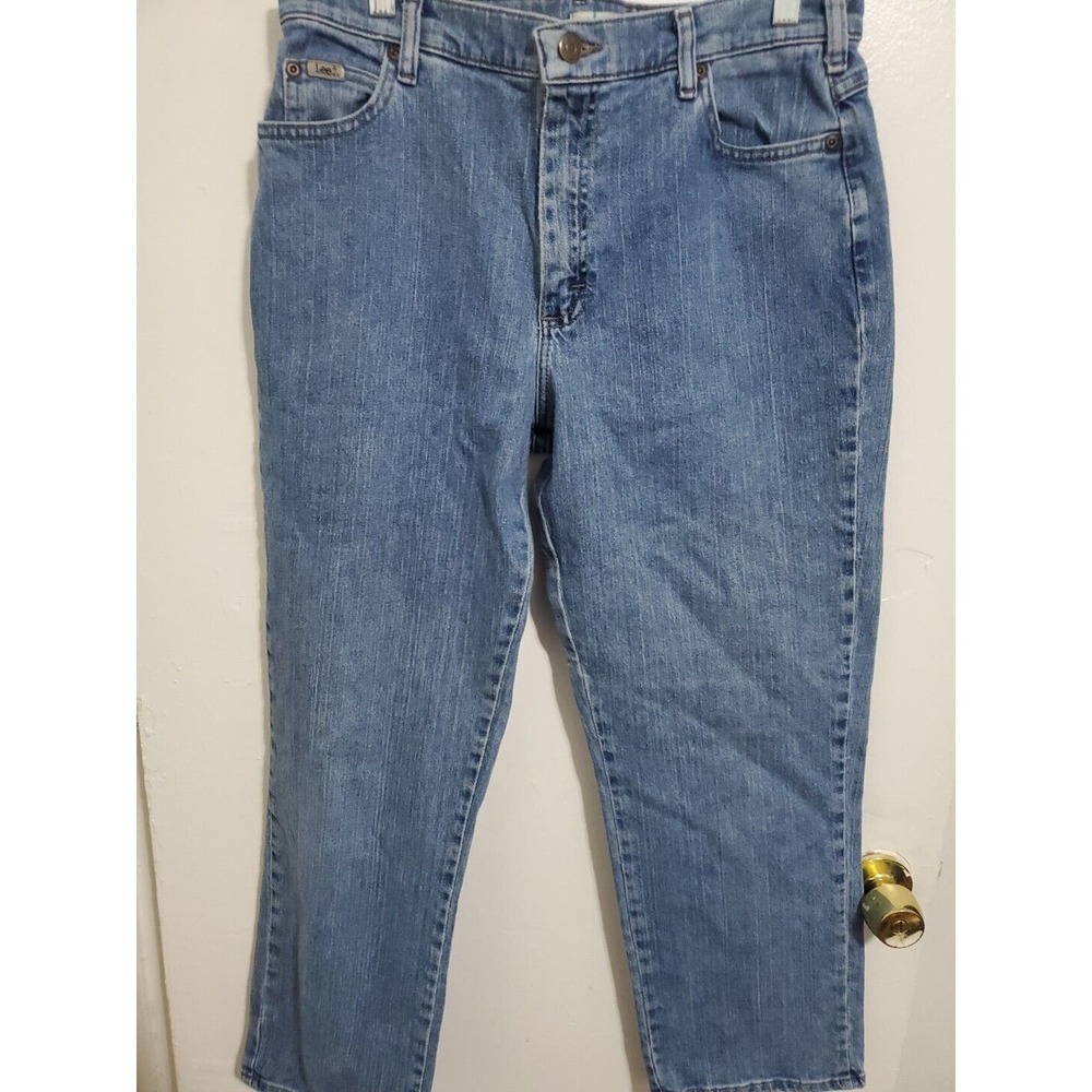 Lee Relaxed Straight Leg At The Waist Jeans Women's 12 Petite Blue Mid Rise